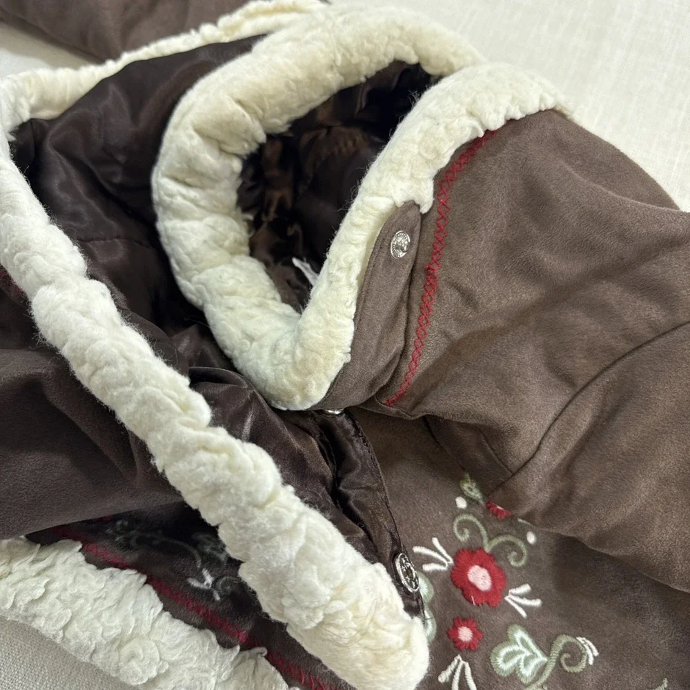 Phoebe Buffay Inspired Baby Faux Suede Coat 12–18M Brown Sherpa Trim Cottagecore